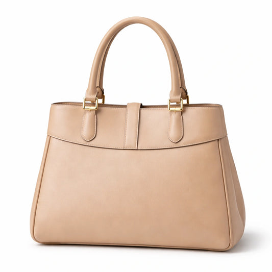 Bagro Beige Top Handle Structured Handbag with Gold-Tone Hardware