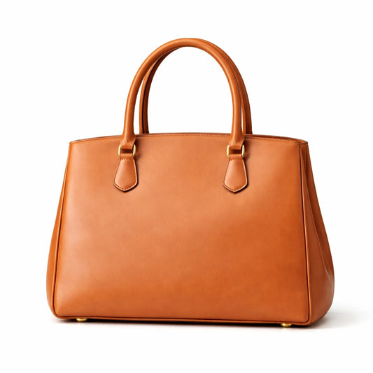 Bagro Tan Brown Structured Padlock Handbag with Top Handles