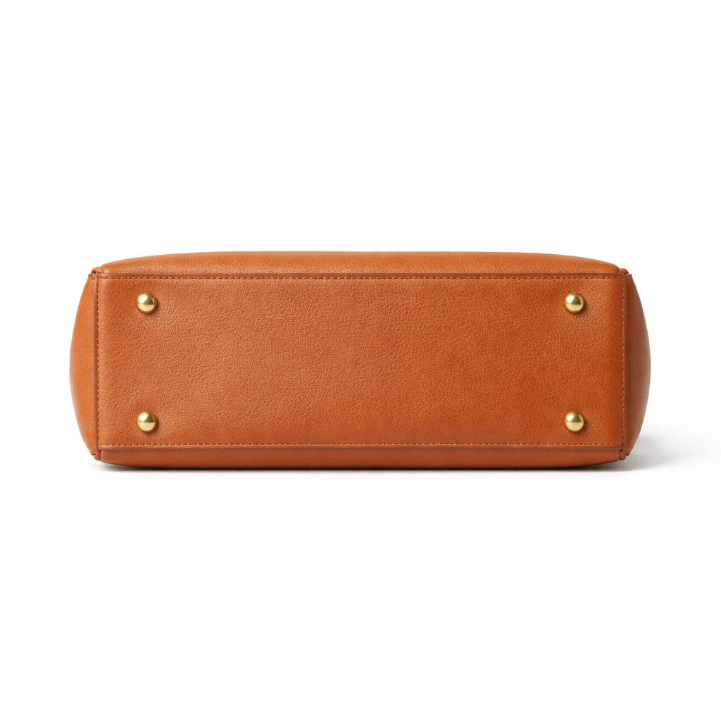 Bagro Brown Structured Top Handle Handbag with Front Clasp