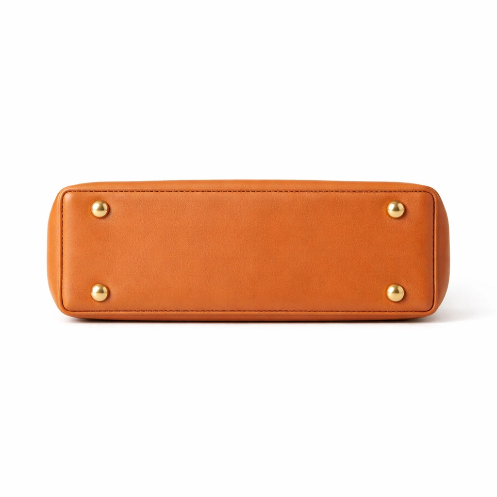 Bagro Tan Brown Structured Padlock Handbag with Top Handles