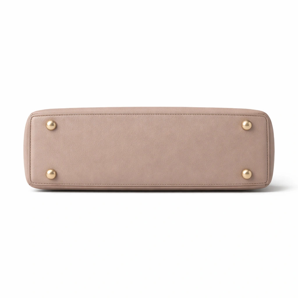 Bagro Taupe Structured Top Handle Handbag with Belted Closure