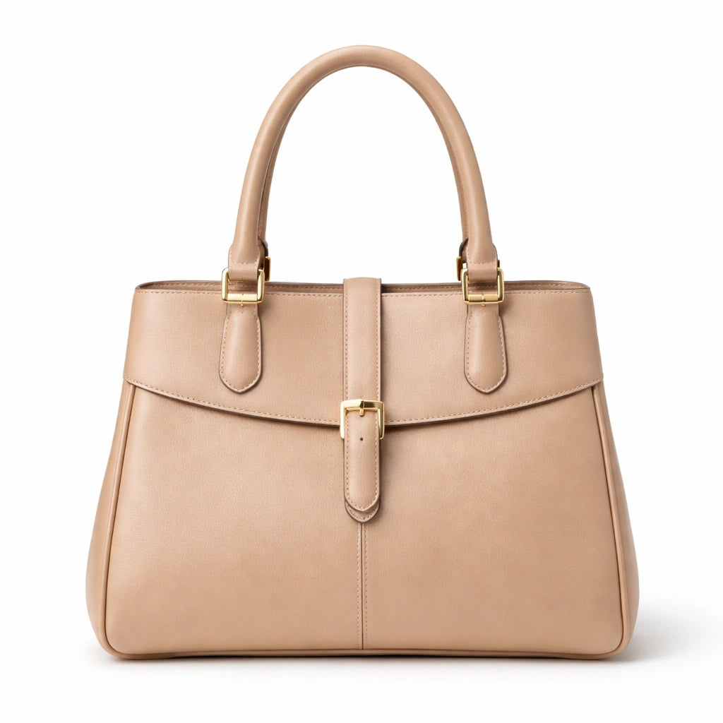 Bagro Beige Top Handle Structured Handbag with Gold-Tone Hardware