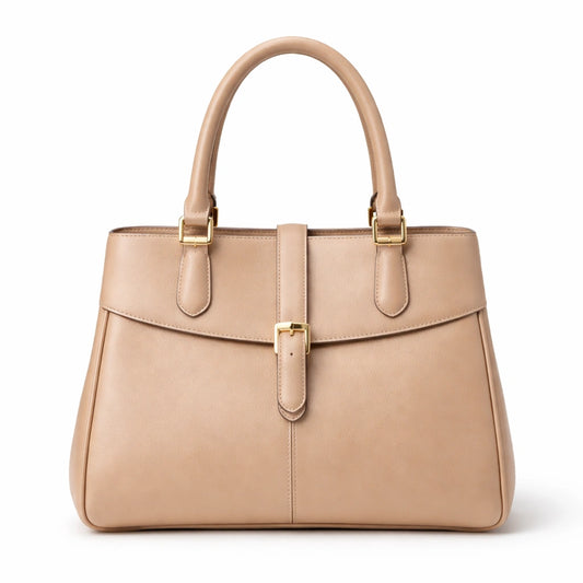 Bagro Beige Top Handle Structured Handbag with Gold-Tone Hardware