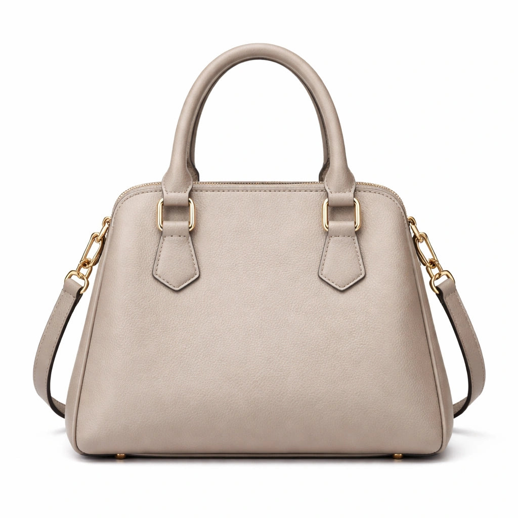 Bagro Light Grey Domed Satchel Handbag with Crossbody Strap