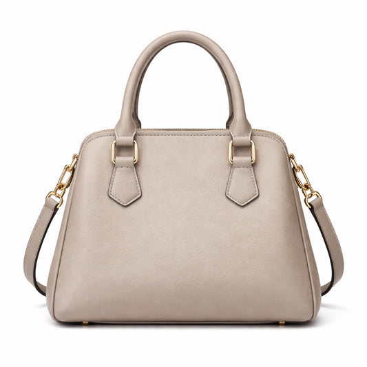 Bagro Light Grey Domed Satchel Handbag with Crossbody Strap