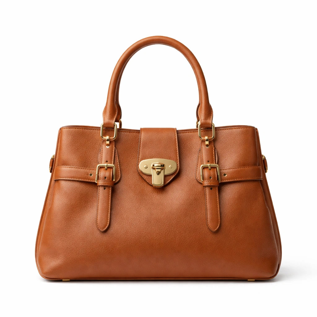 Bagro Brown Structured Top Handle Handbag with Front Clasp