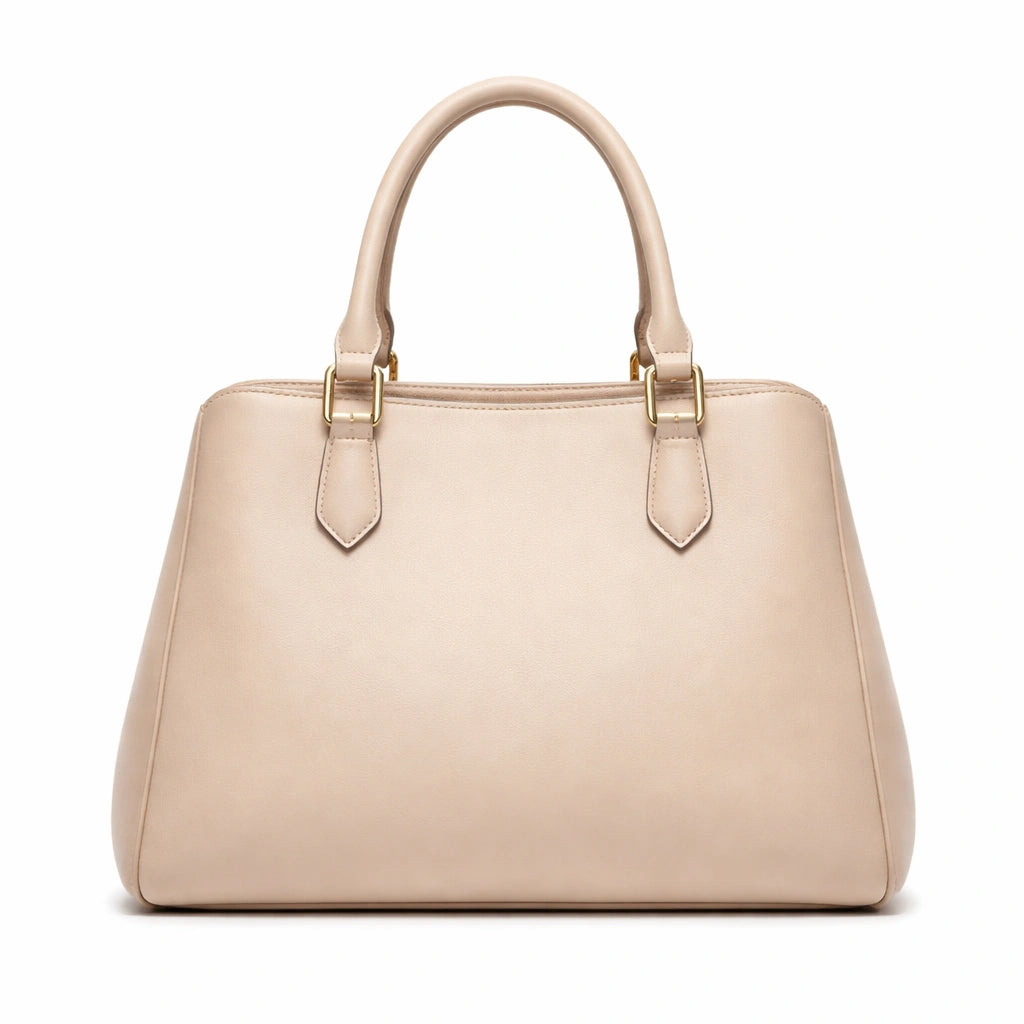 Bagro Cream Minimalist Structured Top Handle Handbag