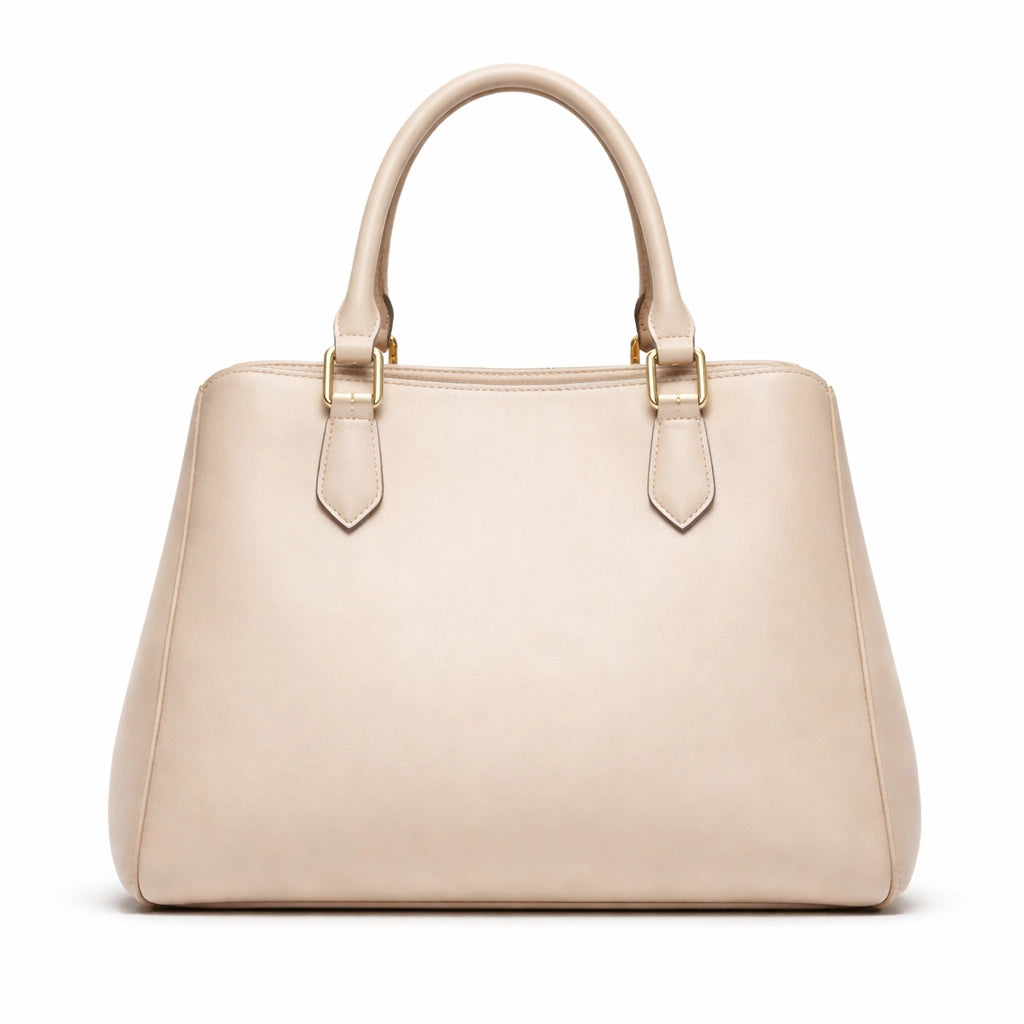 Bagro Cream Minimalist Structured Top Handle Handbag
