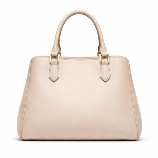 Bagro Cream Minimalist Structured Top Handle Handbag