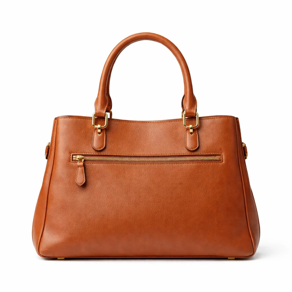 Bagro Brown Structured Top Handle Handbag with Front Clasp