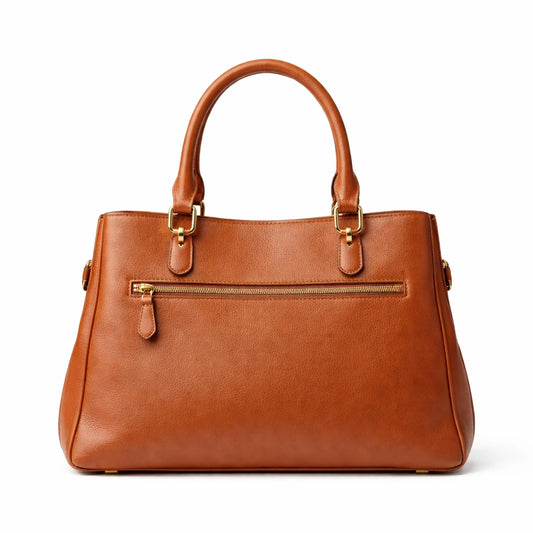 Bagro Brown Structured Top Handle Handbag with Front Clasp