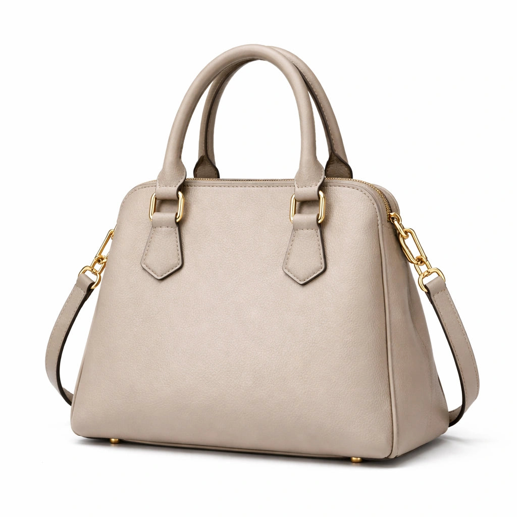 Bagro Light Grey Domed Satchel Handbag with Crossbody Strap