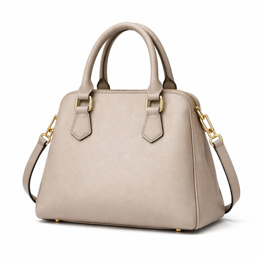 Bagro Light Grey Domed Satchel Handbag with Crossbody Strap