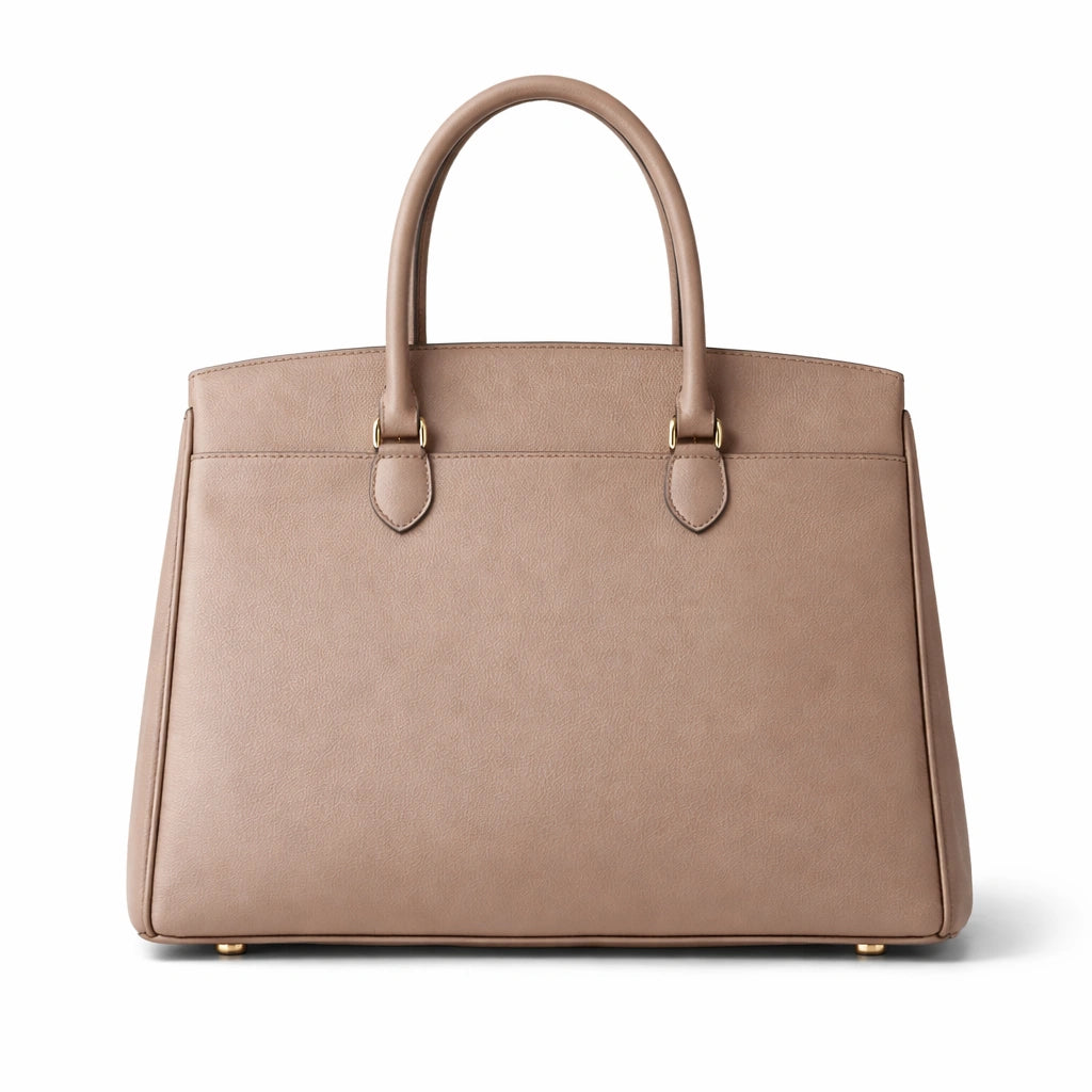 Bagro Taupe Structured Top Handle Handbag with Belted Closure
