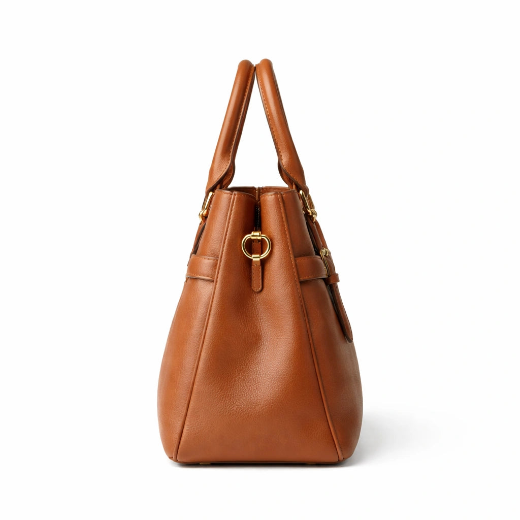 Bagro Brown Structured Top Handle Handbag with Front Clasp