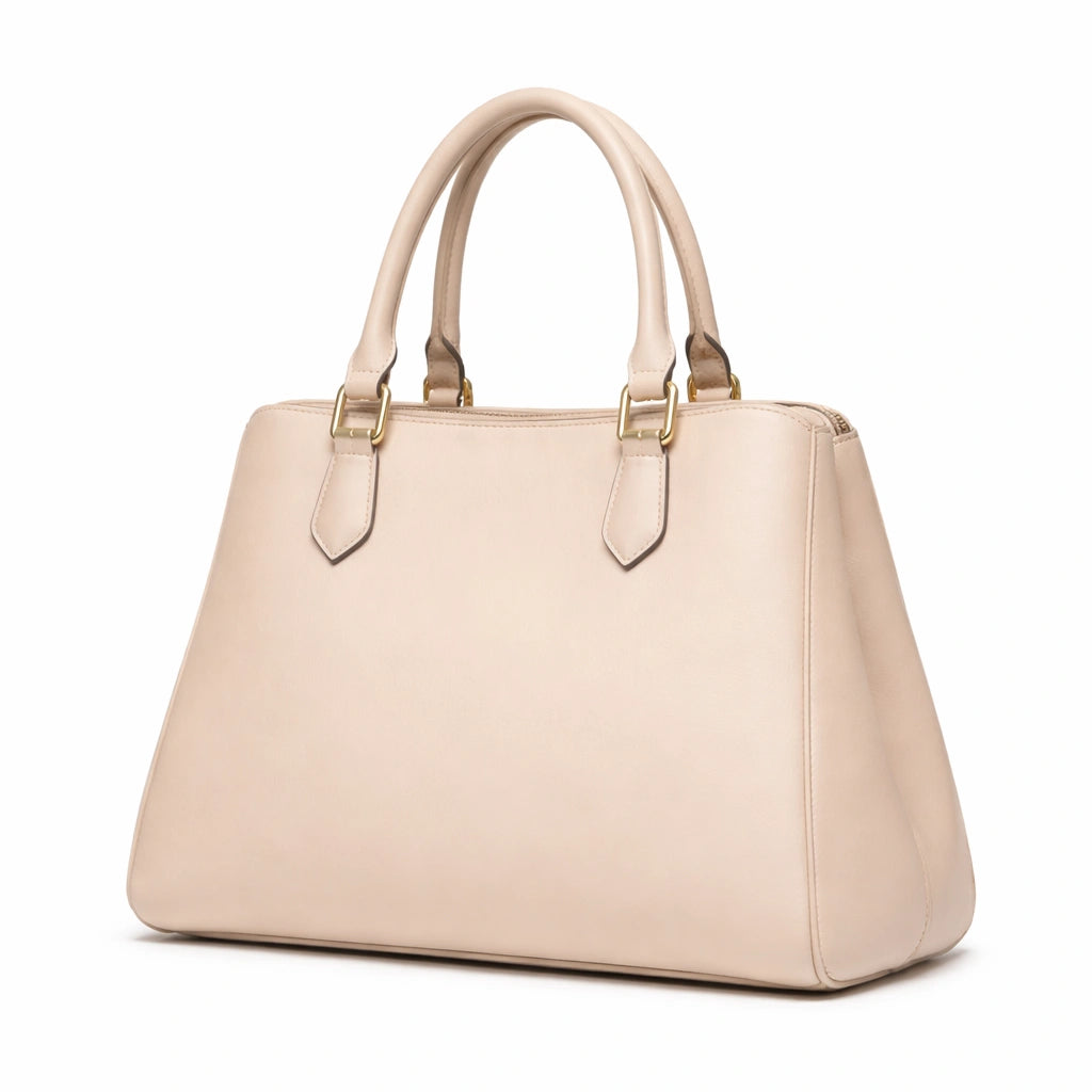 Bagro Cream Minimalist Structured Top Handle Handbag