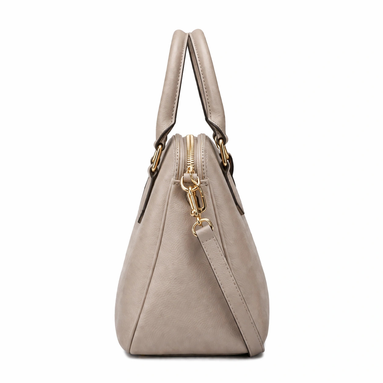 Bagro Light Grey Domed Satchel Handbag with Crossbody Strap
