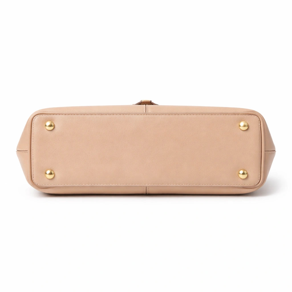 Bagro Beige Top Handle Structured Handbag with Gold-Tone Hardware