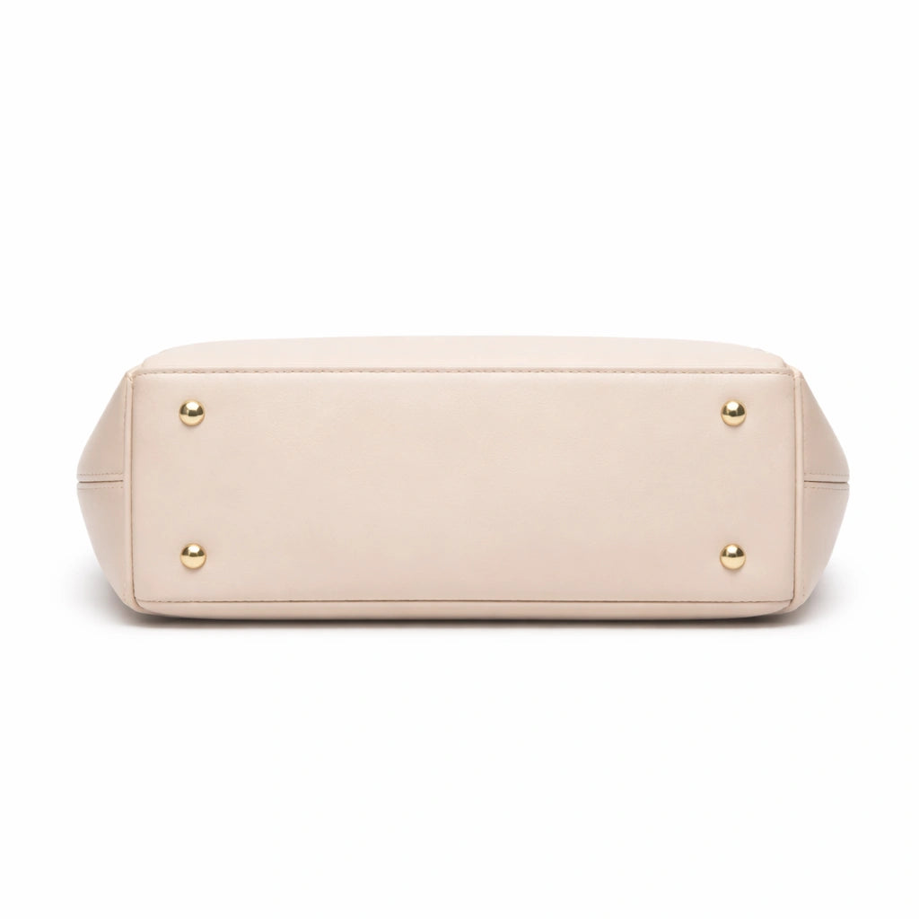 Bagro Cream Minimalist Structured Top Handle Handbag