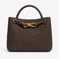 Small Brown Woven Tote Handbag with Top Handles 9.1 in