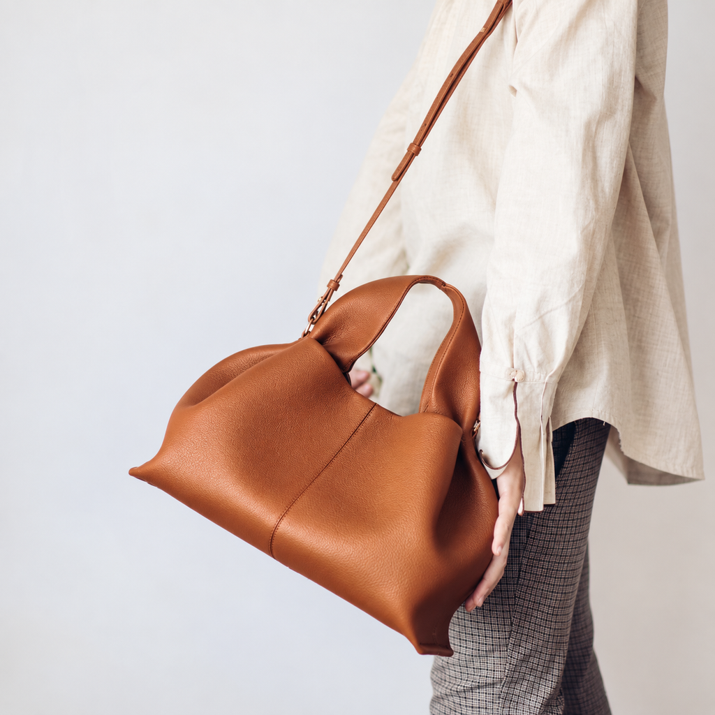 Medium Brown Leather Cloud Handbag with Top Handle