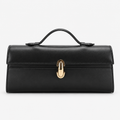 Black PU Rectangular Handbag with Clasp 10.6 in