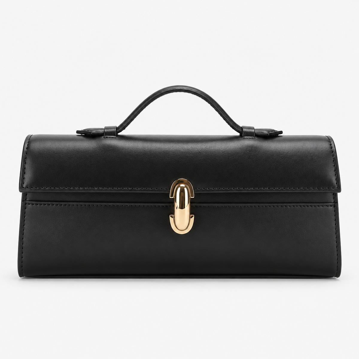 Black PU Rectangular Handbag with Clasp 10.6 in