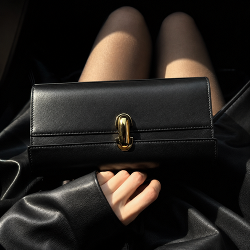 Black PU Rectangular Handbag with Clasp 10.6 in