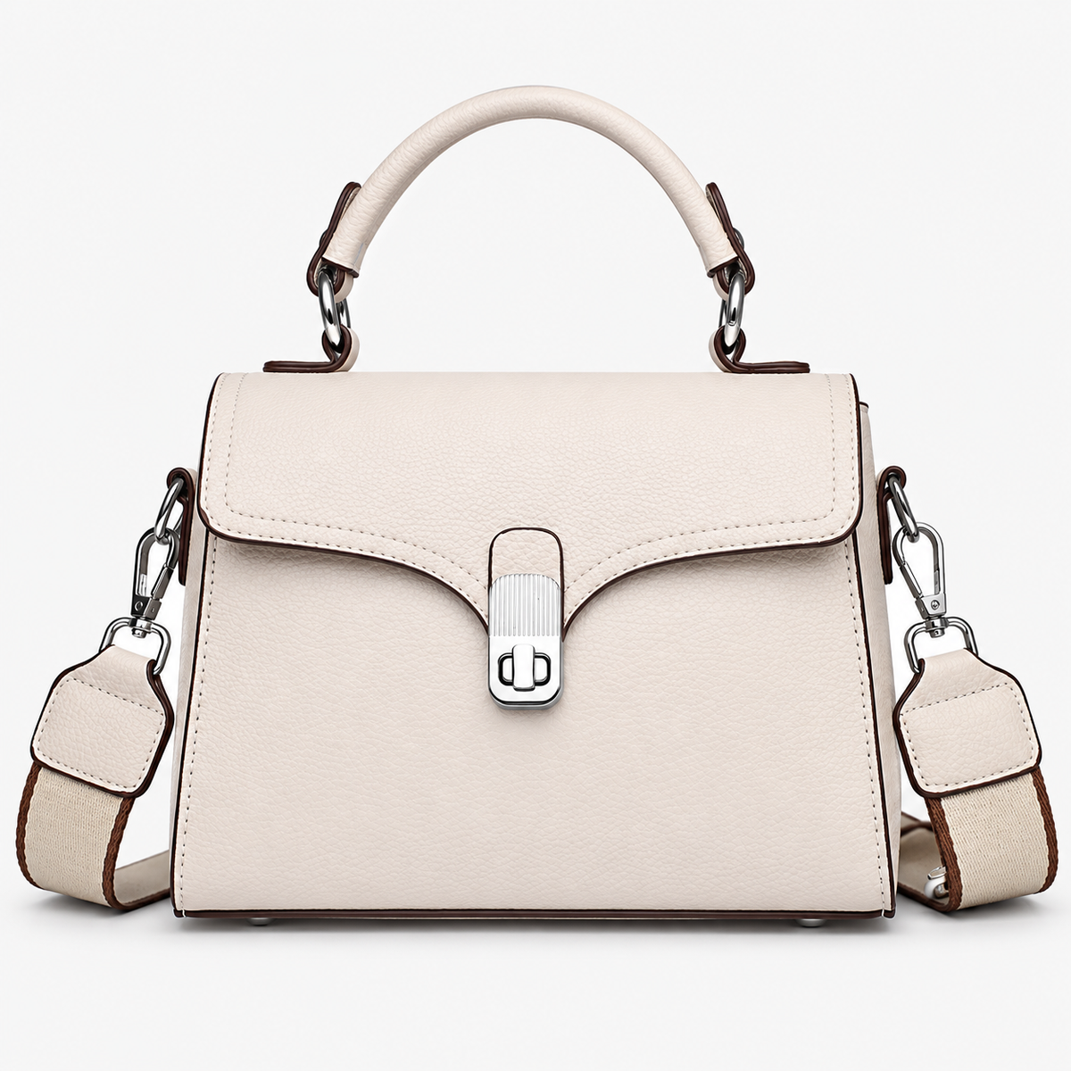 Small Ivory Cowhide Box Handbag with Shoulder Strap