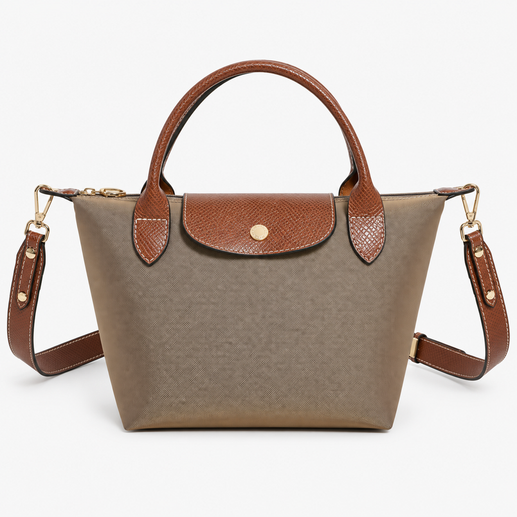 Medium Taupe Leather Top Handle Tote Bag 11.8 × 5.5 in