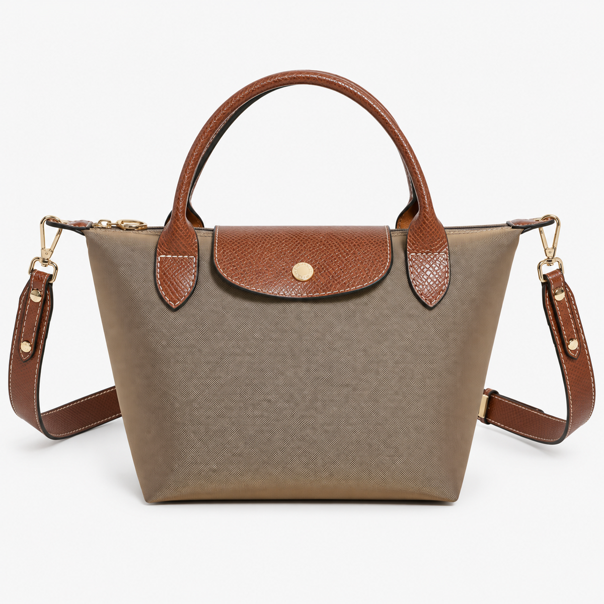 Medium Taupe Leather Top Handle Tote Bag 11.8 × 5.5 in